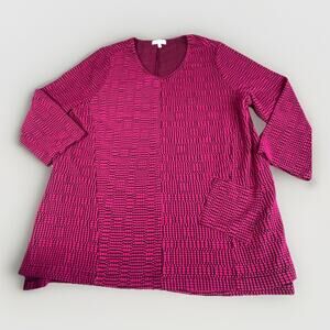 Habitat Tunic Top Size L Artsy Lagenlook 3/4 Sleeves Stretch Oversized Pockets